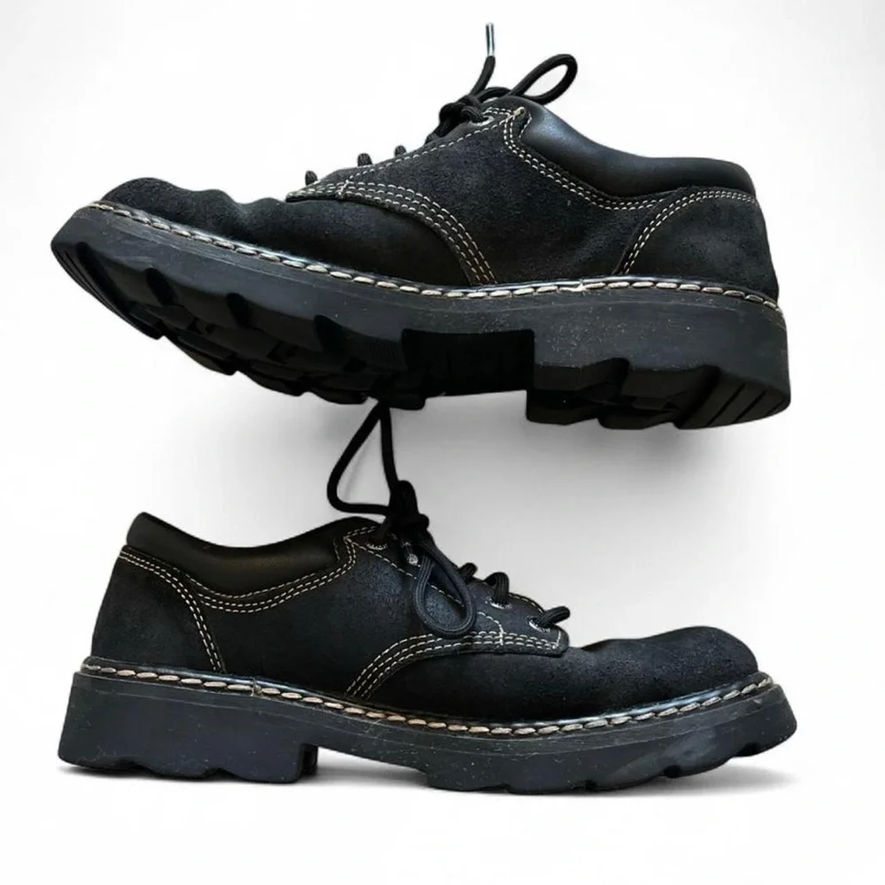 Skechers 90s Vintage Black Oxford Lace Up Chunky Heel Shoes - Picture 2 of 7